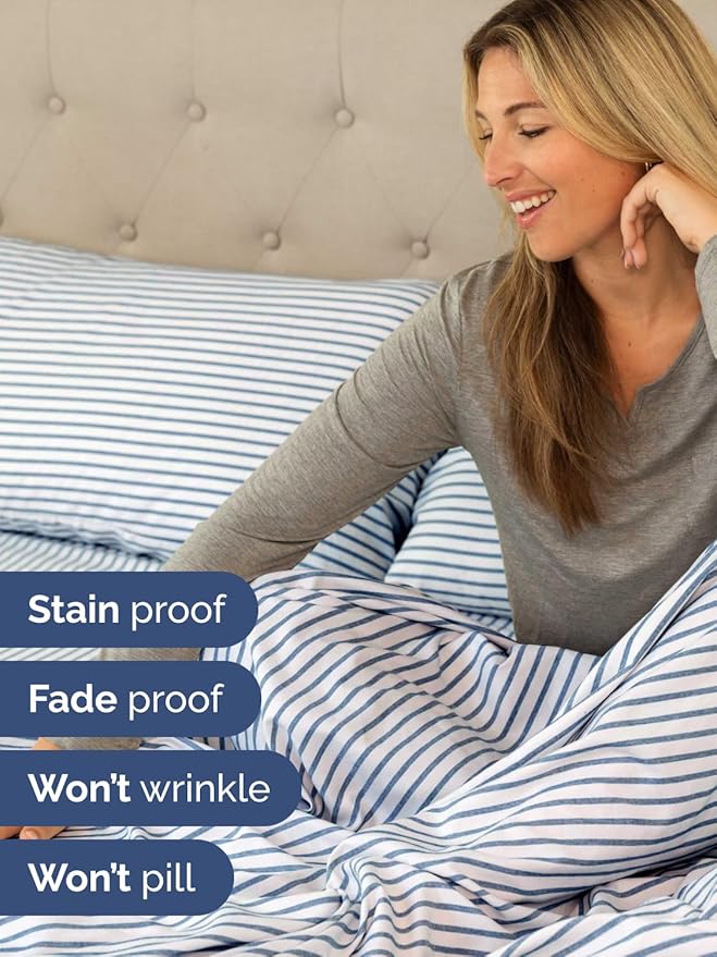 Extra Deep King Sheet Set - 6 Piece Breathable and Cooling Sheets - Hotel Luxury Bedding for Women, Men, Kids & Teens - Easy & Secure Fit - Soft and Wrinkle Free - Extra Deep Pockets - Blue Stripes
