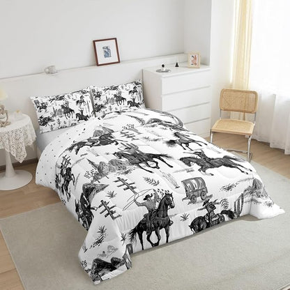 Feelyou Western Decor Comforter King Size Wild Western Cowboy Cowgirl Comforter Set for Boys Girls Children Horse Desert Rodeo Cowboy Style Bedding Set Room Decor Grey Duvet Set 3Pcs