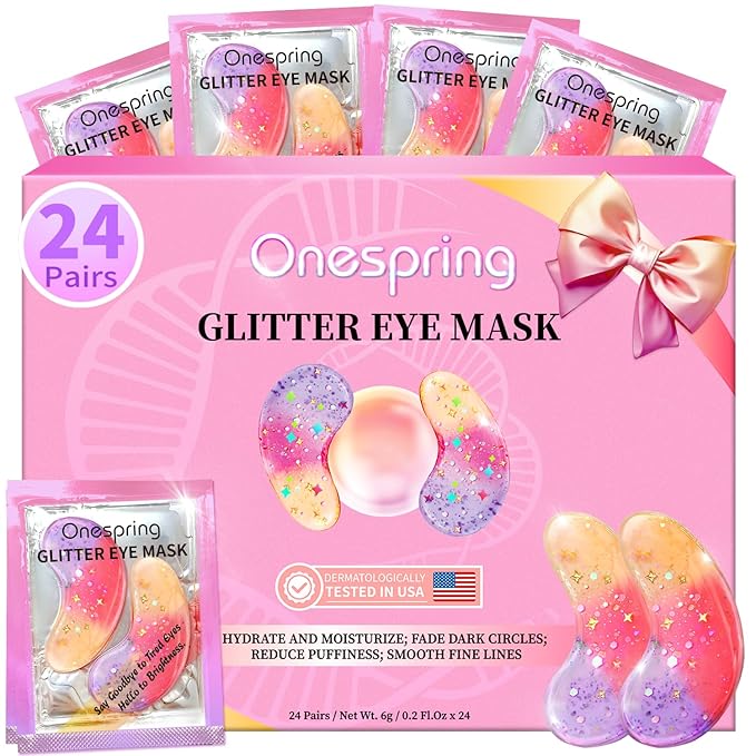 Eye Masks (24 Pairs) - Gift for Her - Tri-color Under Eye Patches for Dark Circles, Puffiness, Wrinkles, Soothing & Hydrating, Skincare Eye Gel Pads, Beauty Essential for Women, Valentines Gift