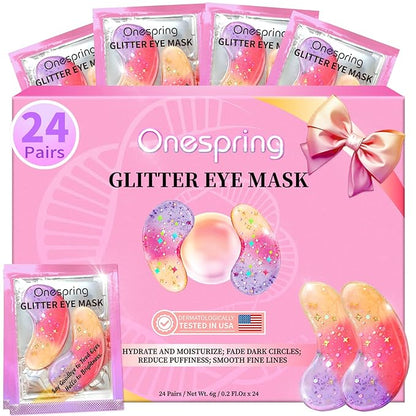 Eye Masks (24 Pairs) - Gift for Her - Tri-color Under Eye Patches for Dark Circles, Puffiness, Wrinkles, Soothing & Hydrating, Skincare Eye Gel Pads, Beauty Essential for Women, Valentines Gift