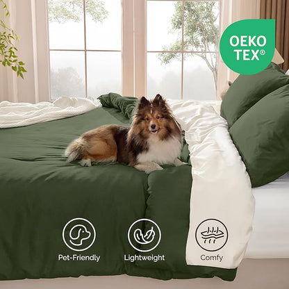 Andency Queen Size Comforter Set Olive, Solid Bed Comforter Set 3 Pieces (1 Comforter & 2 Pillowcases), Soft Cozy Lightweight All Season Bed Set