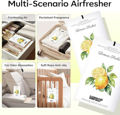 MYARO 12 Packs Lemon Scented Sachets for Drawer and Closet - Long Lasting Bathroom Odor Deodorizer Fresh Scents Car Air Refrehener Home Fragrance