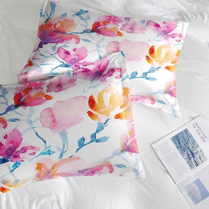 Comforter Set King Size, Floral Spring Flower 7 Pcs Bedding for Kids and Adults, Vintage Tree Pink Bed Sheet Sets with Fitted Sheet 2 Pillowcases & 2 Shams for Bedroom Bed Decor