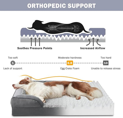 INVENHO Orthopedic Extra Large Dog Bed, XXL Waterproof Dog Sofa, Egg-Crate Foam Couch with Washable Removable Cover, Waterproof Lining and Nonskid Bottom