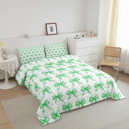 Feelyou Gray Bow Comforter Set Twin Size Cute Bowknot Bedding Set Boys Girls Bow and Stripes Comforter for Kids Women Men Kawaii Duvet 2Pcs