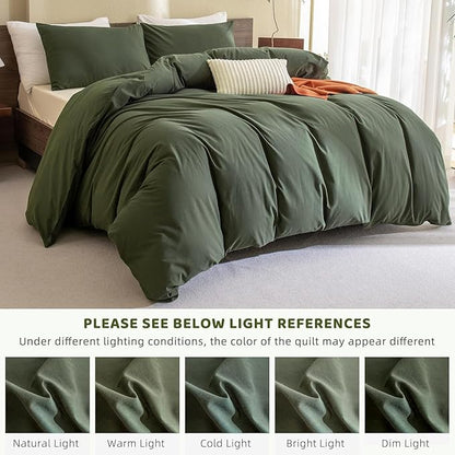 Sanracie Cotton Olive Green Comforter Set King Size,Dark Green Bedding Comforters Set Solid,3 Pieces(1 Aesthetic Comforter and 2 Pillowcases) Soft Lightweight Bed Set for All Season