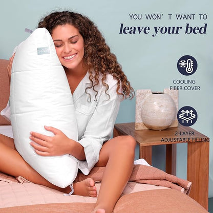 Nuzzle Cooling Adjustable Pillows for Side Sleepers, Luxury King Size Set of 2 Bed Pillows Hotel Collection - Best Adjust Height Soft Firm Pillows for Back, Stomach and Side Sleepers