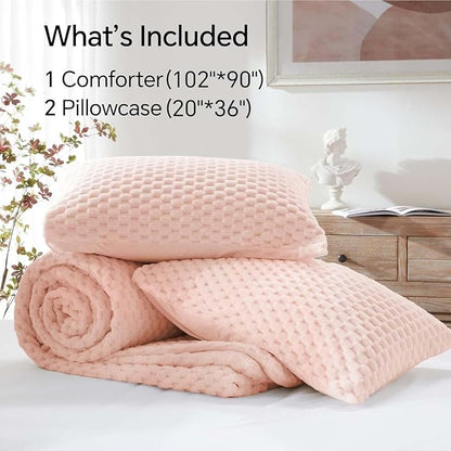 BEDELITE Fluffy King Size Comforter Set - Pink Fleece Soft Comforter for King Size Bed, Luxury Warm Bedding Set for Winter, Fuzzy Bed Set 3 Pieces (1 Comforter, 2 Pillowcases)