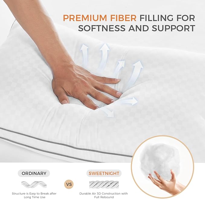 SweetNight Bed Pillows King Size Set of 2, Fluffy Luxury Hotel Collection Gusseted Large Pillows for Neck and Shoulder, Side Back Stomach Sleeper Pillow, Cozy Night 18"X34"