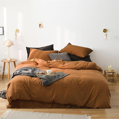 Luxlovery Pumpkin Color Comforter Set Twin Burnt Orange Bedding Set Solid Color Rust Soft Breathable Blanket Quilts Dusty Terracotta Comforter Set with 2 Pillowcases for Kids Teens