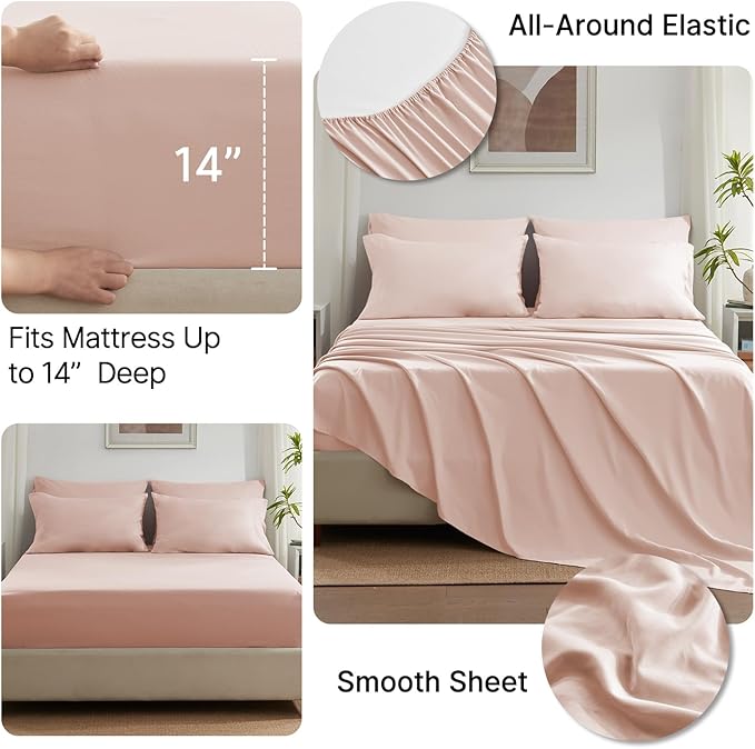 Sunstyle Home Pink Full/Queen Comforter Set - 7 Pieces Bed in a Bag, Lightweight Goose down Alternative Bedding Sets with All Season Box Stitched Comforter, 1 Flat Sheet, 1 Fitted Sheet, 4 Pillowcases