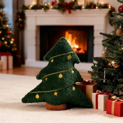Artmag Christmas Pillow, Decorative Christmas Tree Pillow Stuffed Tree Shaped Embroidered Star Ball Bedroom Xmas Plush for Party Home Decorations 15.5" x 14.5" Green