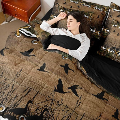 Erosebridal Duck Camo Comforter Set Twin Comforter Set with Sheets | Mallard Duck 7-Piece Bedding Set Mens Country Camo Bed in a Bag, Farmhouse Woodland Animals Bed Sets,Wildlife Cabin Hunting Decor