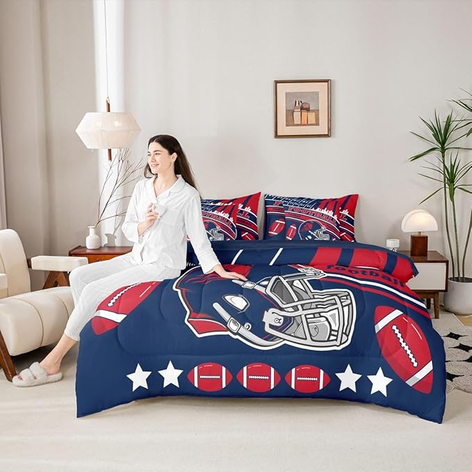 Feelyou Football 7 Pieces Comforter Sets Twin Size Kids Bedding Set for All Season Rugby Sports Football City Bed in a Bag with Comforter, Sheets, Pillowcases & Cushion Cover