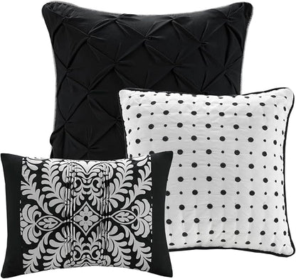 Madison Park Vienna Sateen Cotton Comforter Set, Breathable, Soft Cover, Trendy, All Season Down Alternative Cozy Bedding with Matching Shams, California King, Black 7 Piece