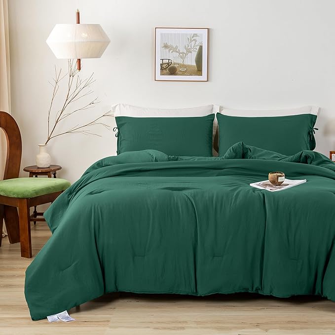 Softness Twin/Twin XL Bed Comforter Set, Comfy Cozy PolyCotton Bedding Blanket 1 Comforter Quilt & 1 Pillowcase Lightweight All Season for Kid Dorm Teens Girl Boy, Forest Emerald Hunter Green