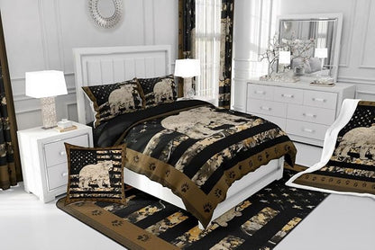 Feelyou Gray Bear Bedding Set Wild Animal Comforter Set for Kids Boys Girls Camo Tree Branches Comforter American Flag Quilt Set with 2 Pillowcases 3Pcs Bedding Full