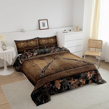 Erosebridal Camouflage Fishing Bedding Set Toddler Fishing Line Rod Comforter Set Rustic Farmhouse Tree Branch Camo Quilt Bedding for Kids Adults Cabin Lodge Bed Comforter Set Soft Lightweight 2 Pcs