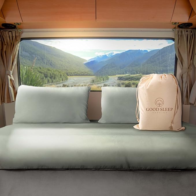 Good Sleep Bedding 600 TC Luxurious Sage RV Sheets - 72 x 75, 100% Egyptian Cotton, 4 Piece Set, Ultra Soft Camping Sheets with 16" Deep Pockets