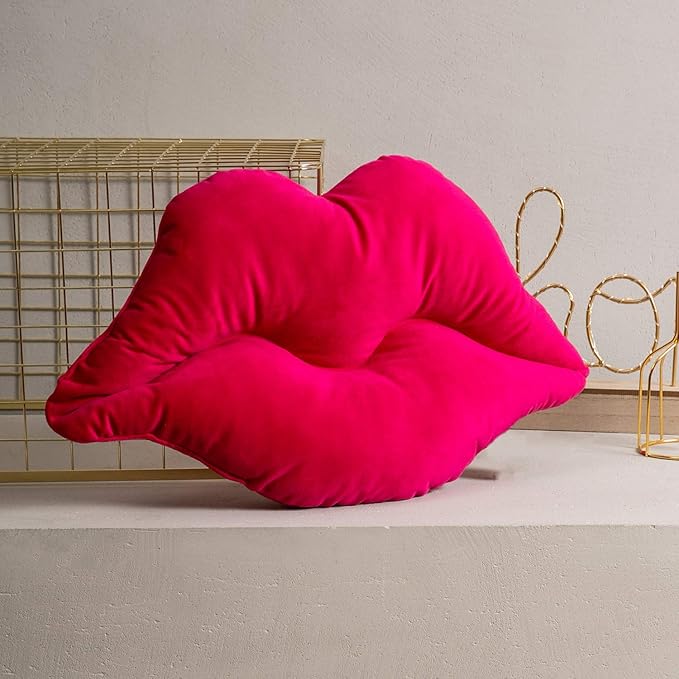 Ashler Lips Throw Pillows Smooth Soft Velvet Insert Included, Lip Shaped Pillow for Bed Living Room, Rose Pink, 24 X 12 inches