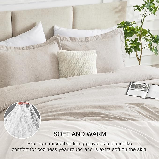 CozyLux California King Comforter Set - 3 Pieces Beige Soft Luxury Cationic Dyeing Cal King Size Bedding Comforter All Season, Breathable Lightweight Boho Bed Sets with 1 Comforter and 2 Pillow Shams
