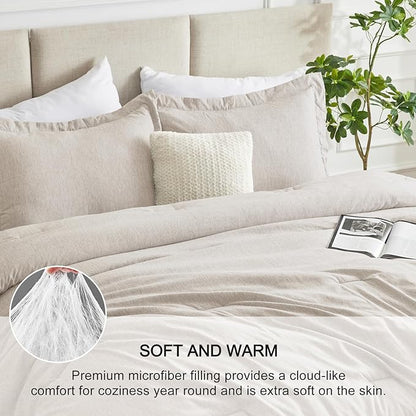 CozyLux California King Comforter Set - 3 Pieces Beige Soft Luxury Cationic Dyeing Cal King Size Bedding Comforter All Season, Breathable Lightweight Boho Bed Sets with 1 Comforter and 2 Pillow Shams