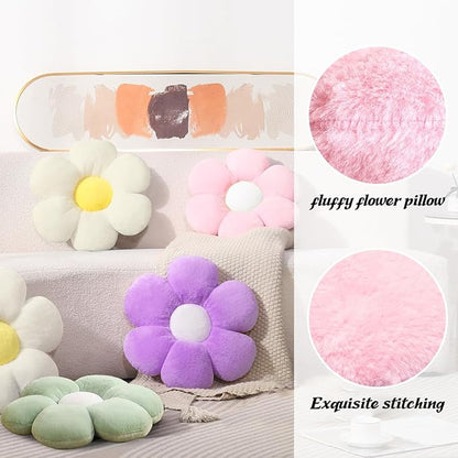 Flower Pillow Daisy Shaped Throw Pillows, Cute Decorative Pillows 15.7In Fluffy Pillows Floor Cushions for Classroom Bed or Home Decor (Cream White)