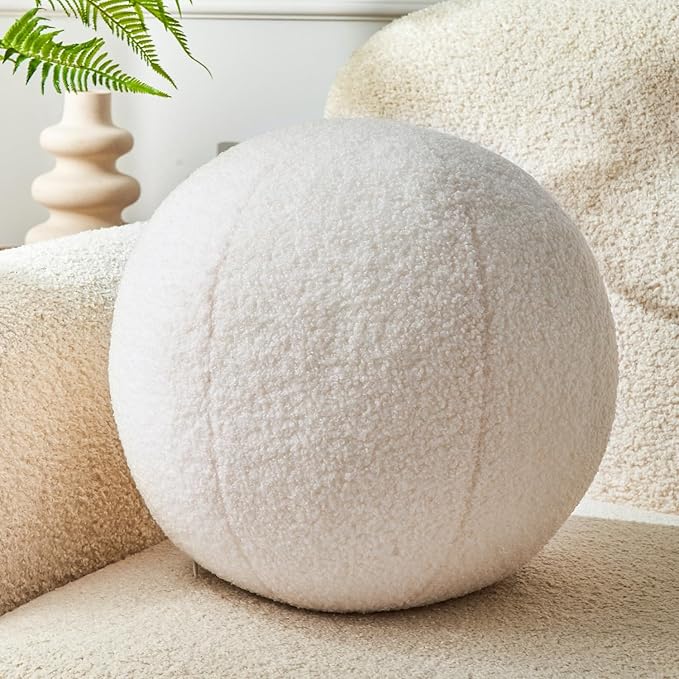 Cream White Ball Pillow 11.8 Inches Round Throw Pillow Simple Modern Ball Shaped Throw Pillow，Nordic Style Cushion Decorative Pillow for Couch,Sofa,Bedroom