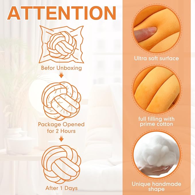 Namalu 2 Pcs Soft Knot Pillow Ball, Decorative Round Throw Knotted Pillows Cushion, Handmade Stuffed Ball Pillows for Winter Bedroom Sofa Couch Home Decor(7.87 Inches,Caramel Color)