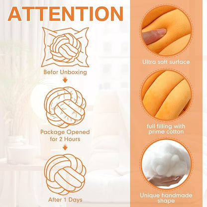 Namalu 2 Pcs Soft Knot Pillow Ball, Decorative Round Throw Knotted Pillows Cushion, Handmade Stuffed Ball Pillows for Winter Bedroom Sofa Couch Home Decor(7.87 Inches,Caramel Color)