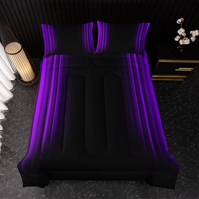 Purple and Black Bedding Set King Size Abstract Ombre Comforter Set for Teen Boys, Mordern Bedding Set 3 Piece in A Bag,Dark Quilt Set Mordern Art Decor Lightweight All Seasons with Pillowcases