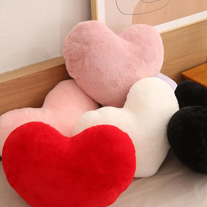 2 Pcs Heart Pillows Pink White Love Heart Shaped Throw Pillows Valentines Wedding Anniversary Faux Rabbit Fluffy Decorative Cushions for Livingroom Bed Sofa Car Couch Home Decor Aesthetic