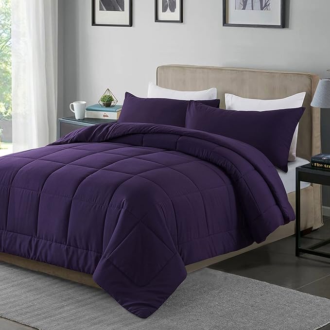 DOWNCOOL Twin Comforter Set -All Season Bedding Comforters Sets with 1 Pillow Case -2 Pieces Bed Set Down Alternative Comforter Set -Purple Twin Bedding Sets(64"x88")