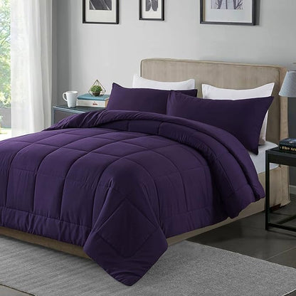 DOWNCOOL Queen Comforter Set -All Season Bedding Comforters Sets with 2 Pillow Cases-3 Pieces Bedding Sets Queen -Down Alternative Purple Queen Size Comforter Sets(88"x92")
