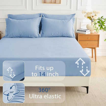 MUXHOMO 5 Pieces Twin Comforter Set, Soft Bed in a Bag Twin Size, All Season Bedding Set with Comforter, Flat Sheet, Fitted Sheet, Pillowcases & Shams, Greyish Blue