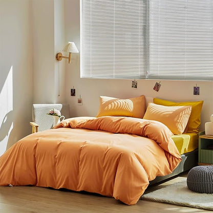 Cottonight Peach Comforter Set - Full Light Orange Bedding, Cotton Coral Pink Quilt, Soft Simple Breathable Modern Solid for Women Men