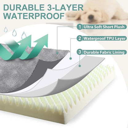 Waterproof Dog Bed Medium Size Dog, Orthopedic Washable Crate Pad 30 inch, Foam Pet Bed with Removable Cover Reversible, Outdoor Anti-Slip Kennel Pad 29"x18", Gray