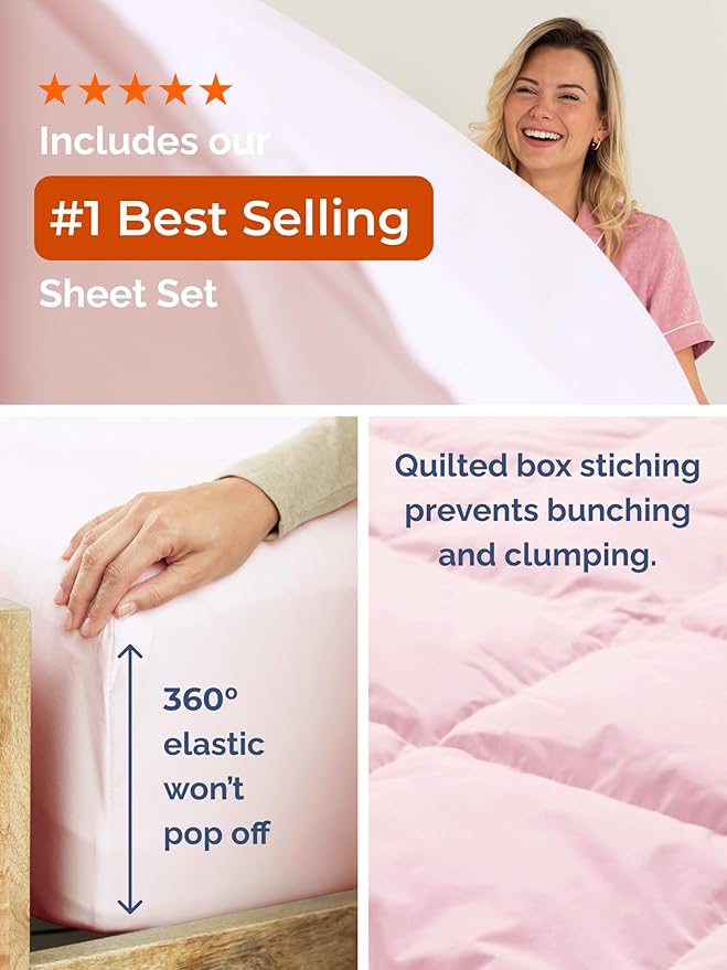 Twin XL Comforter Set - 5 Piece Bed in a Bag Twin XL Size Bed Set - Down Alternative Comforter, Flat Sheet, Fitted Sheet, Pillowcase & Sham for All Seasons - Soft, Comfy & Breathable - Lavender Pink