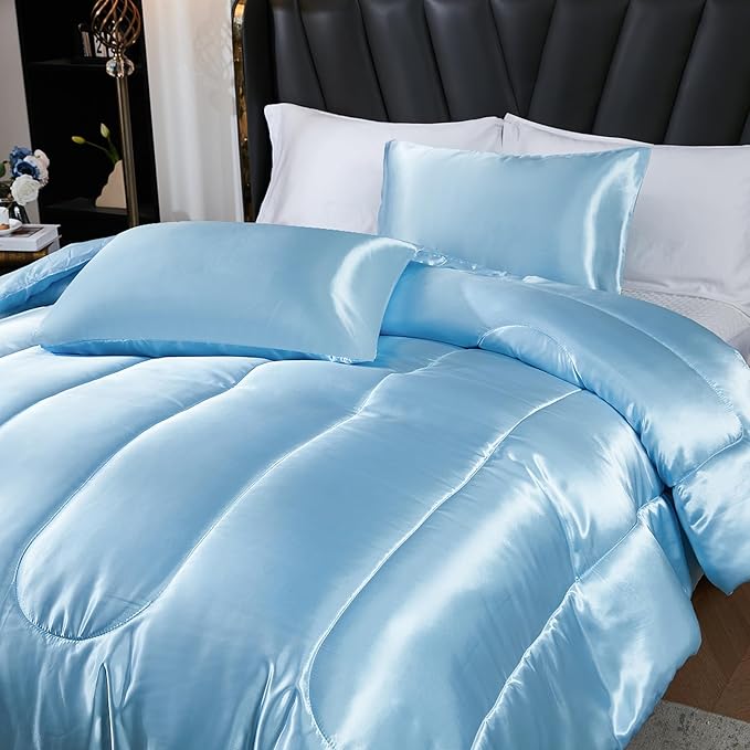 Satin Comforter Set Queen Silk Like Blue Bedding Set Luxury Hotel Silky Bed Home Deocr Sexy Silky Down Comforter Baby Blue Bed Set