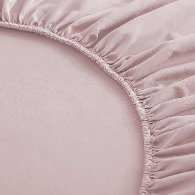 Anibedding 7Pieces Floral Queen Size Comforter Set, Garden Plant Style Bed in a Bag Pink Flower Bedding Comforter Set with Pillow Case for Bedroom