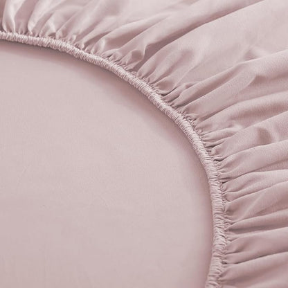 Anibedding 7Pieces Floral Queen Size Comforter Set, Garden Plant Style Bed in a Bag Pink Flower Bedding Comforter Set with Pillow Case for Bedroom