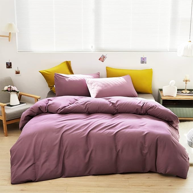 Wellboo Bean Purple Comforter Set Queen Size Solid Dusty Purple Bedding Sets Grape Women Girls Pale Mauve Purple Quilts Modern Lilac Purple Bed Blankets Soft Vintage Plain Lavender Purple Queen Bed