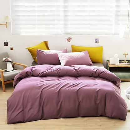 Wellboo Bean Purple Comforter Set Full Size Solid Dusty Purple Bedding Sets Grape Women Girls Pale Mauve Quilts Modern Lilac Purple Bed Blankets Soft Vintage Plain Lavender Full Bed