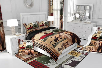 Feelyou Bear Bedding Set Farmhouse Wild Animals Comforter Set for Kids Boys Girls Cute Elk Print Comforter Western Cabin Patchwork Quilt Set Bedroom Collection 3Pcs Full Size