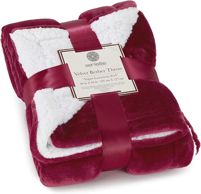 Genteele Sherpa Throw Blanket Super Soft Reversible Ultra Luxurious Plush Blanket, 40 x 50 inches, Rich Burgundy Red/White