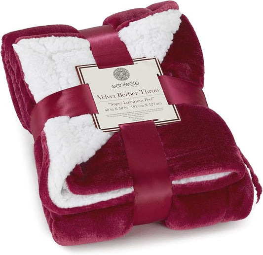 Genteele Sherpa Throw Blanket Super Soft Reversible Ultra Luxurious Plush Blanket, 40 x 50 inches, Rich Burgundy Red/White