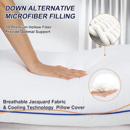 Pillows Standard Size Set of 4 Hotel Collection Bed Pillow for Sleeping Pillows 4 Pack for Back, Stomach or Side Sleepers Soft and Supportive Washable Pillow for Bedroom