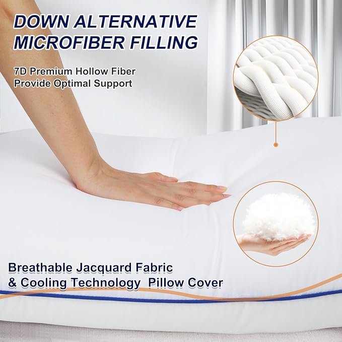 King Size Pillows Set of 4 Hotel Collection Bed Pillow for Sleeping King Pillows 4 Pack for Back, Stomach or Side Sleepers Soft and Supportive Washable Pillow for Bedroom