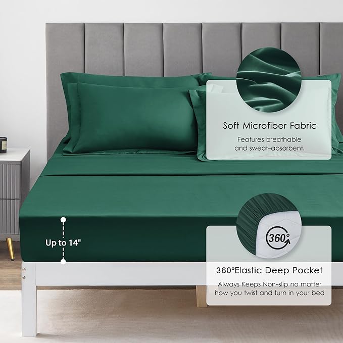Love's cabin Twin XL Comforter Set Dark Green, 5 Pieces Twin XL Bed in a Bag, All Season Bedding Sets with 1 Comforter, 1 Flat Sheet, 1 Fitted Sheet, 1 Pillowcase and 1 Pillow Sham