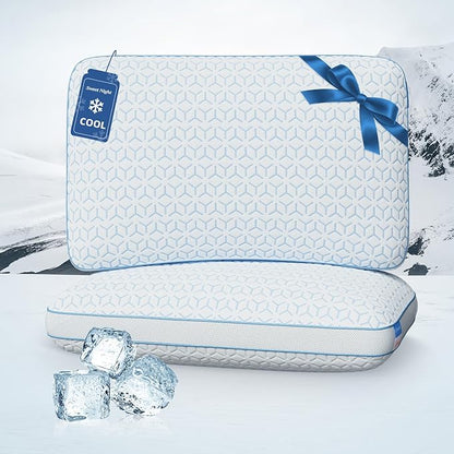 Sweetnight Cooling Pillows Queen Size Set of 2, Shredded Memory Foam Pillows 2 Pack for Hot Sleepers, Cold Bed Pillows for Sleeping, Washable with Removable Cover, Cool Night